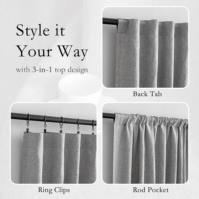 MYSKY HOME Living Room Curtains 84 Inches Long Semi Sheer Light Filtering Privacy Drapes for Bedroom Linen Look Textured Boho Home Decor, Backdrop Curtain for Parties, 50" x 84", Dove Grey, 2 Panels