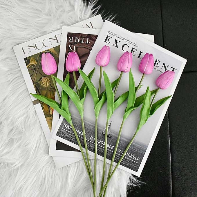 Mandy's Artificial Tulips 20 Stems Lavender PU Faux Flowers for Wedding Home Decor 13.5 Inch