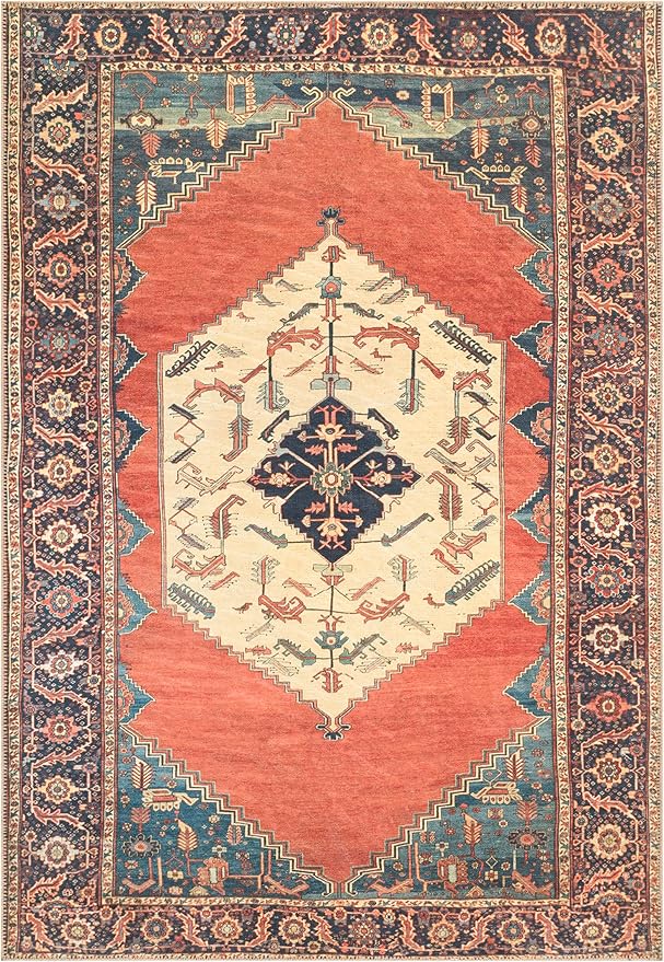 Keen Home Design 10x14 Rug - Machine Washable Area Rug with Non-Slip Backing, Ideal for Living Room, Dining Room, Bedroom - Vintage, Easy Clean, Durable, Low Pile Rug - (9'7" x 14')