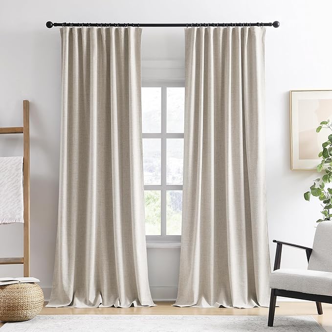 RAIN CITY Blackout Curtains 104 Inch Long 2 Panels,Linen Textured Custom Made Room Darkening Black Out Modern Decorative Drapes for Living Room 100-108 Tall Windows Back Tab with Hooks 50x104