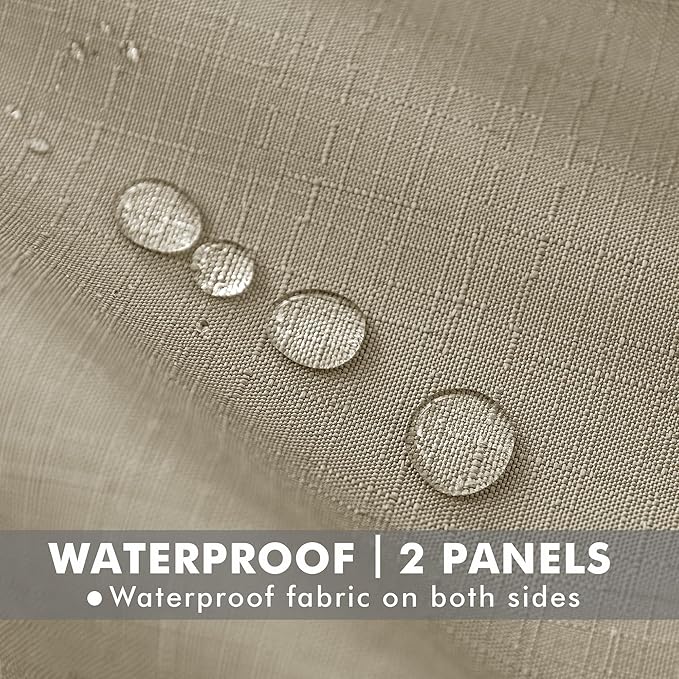 HolidayIdeas 4 Panels Linen Outdoor Curtains for Patio Waterproof Taupe Outside Curtains 110"x120"-Indoor/Outdoor Gazebo Wide Curtains Weatherproof, Privacy for Pergola, Porch, Cabana, Deck, Sunroom