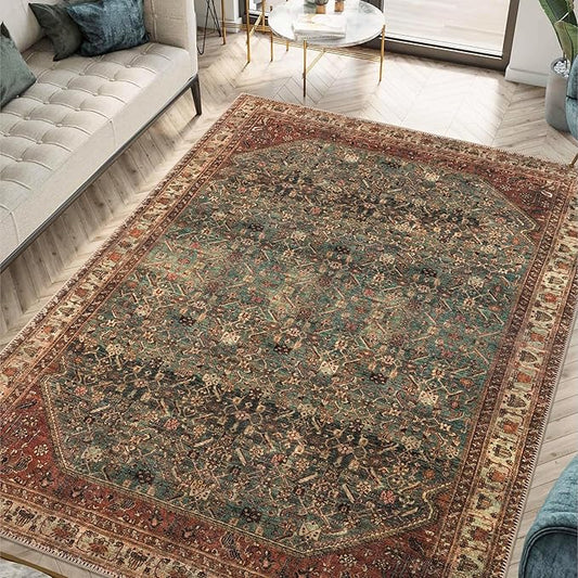 Keen Home Design 8x10 Rug - Machine Washable Area Rug with Non-Slip Backing, Ideal for Living Room, Dining Room, Bedroom - Vintage, Easy Clean, Durable, Low Pile Rug - (8' x 10')