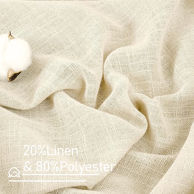 LAMIT Short Linen Window Curtains 30 Inches Long 2 Panels, Beige Semi Sheer Light Filtering Panels Bronze Grommet Neutral Drapes for Basement/Small Windows, 34 x 30 Inch