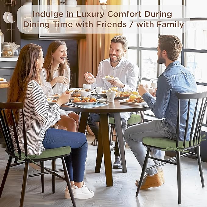 Codi Dining Chair Cushions 2 Pack, Thick Chairs Pads for Indoor Kitchen Room - Washable, Non-Slip Memory Foam Seat Cushion with Ties, 16.5"x16.5"x 3.5", Set of 2, Sage