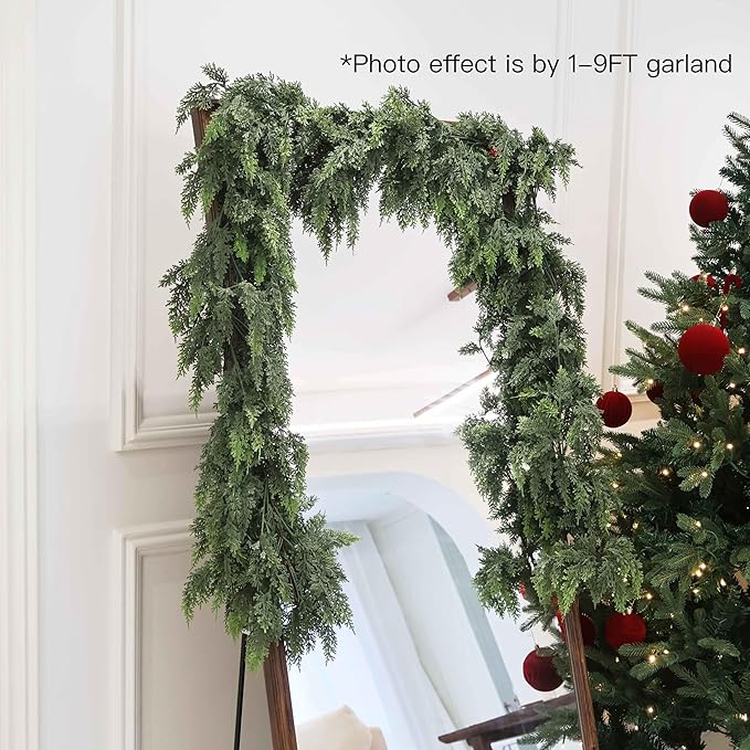 Christmas Cedar Garland Artificial Real Touch Thickness Realistic Greenery Pine Garland for Mantle Fireplace Outdoor Indoor Christmas Decorations 5FT
