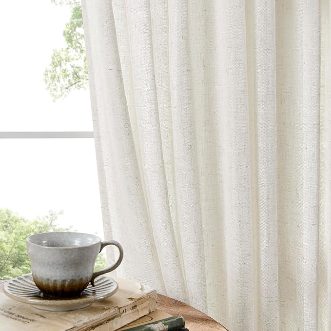 Joydeco Light Filtering Curtains 108 Inch Length for Bedroom, Linen Curtains 108 Inch Length 2 Panels Set for Living Room，White Semi Sheer Curtains 108 Inches Long with Rod Pockets