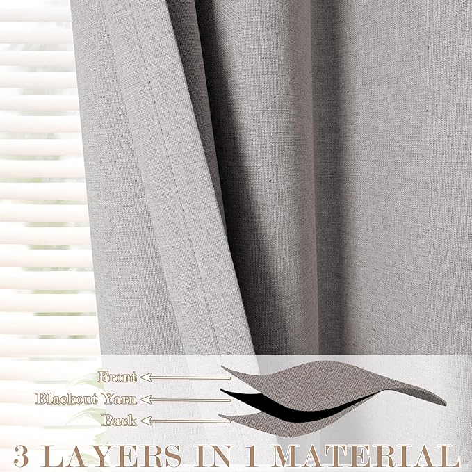 Browish Grey Pinch Pleat 100% Blackout Drapes Linen Blend, Room Divider, Room Darkening, Energy Saving, Furniture Protecting, Light Blocking Extra Wide Privacy Curtains, 200Wx102L, 1 PC