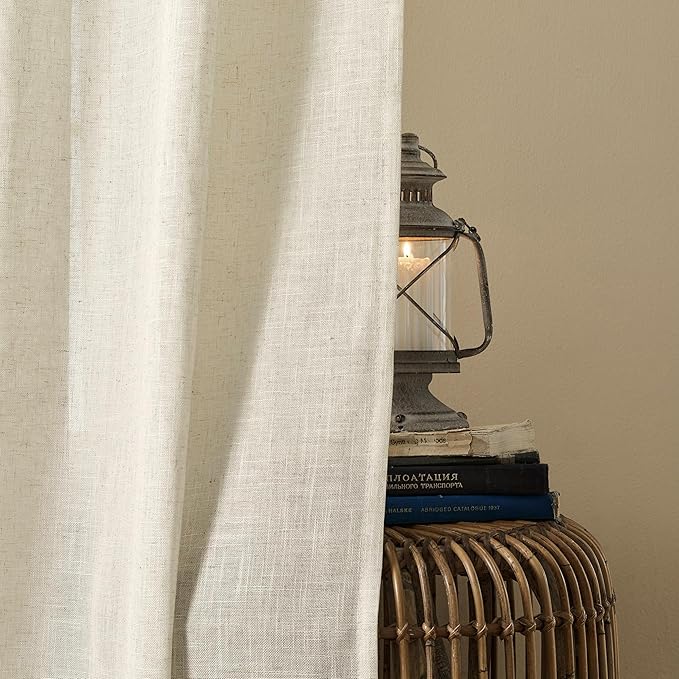 Joydeco Linen Curtains 96 Inch Length 2 Panel Sets,Light Filtering Curtains for Bedroom 52 Inch Wide Living Room Drapes with Back Tabs & Rod Pockets (W52 x L96 Inch, Beige)