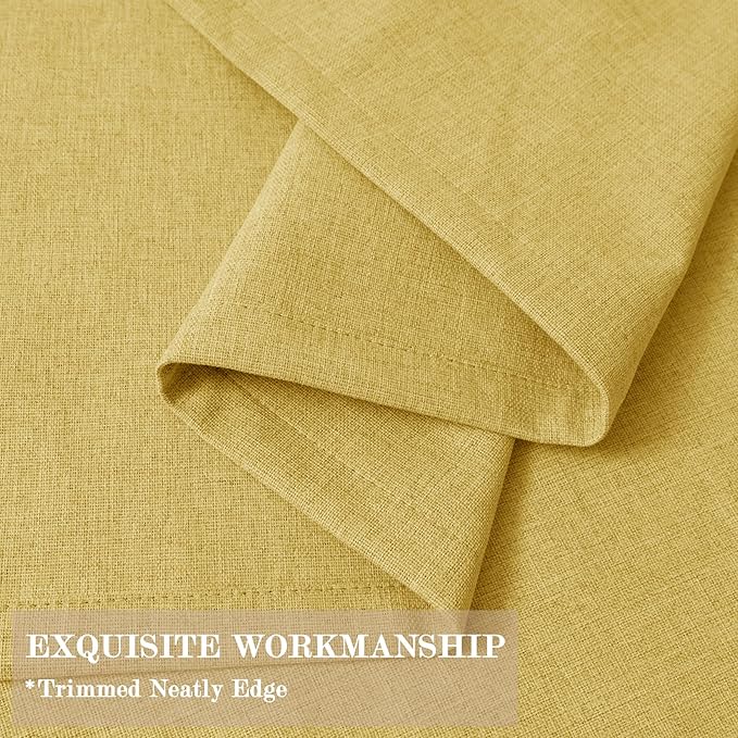 Yellow Pinch Pleat 100% Blackout Drapes Linen Blend, Room Divider, Room Darkening, Energy Saving, Furniture Protecting, Light Blocking Extra Wide Privacy Curtains, 240Wx84L, 1 PC