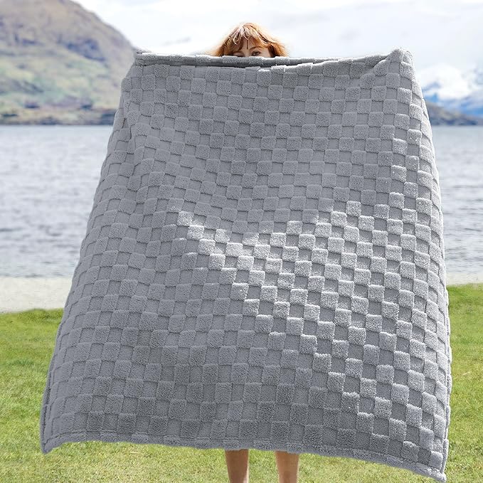Bedsure GentleSoft Silver Grey Throw Blanket for Couch - Checkered Fleece Blankets Gifts for Women Men Girls, Cute Soft Cozy Throw for Bedroom Home Decor Gifts, 50x60 Inches
