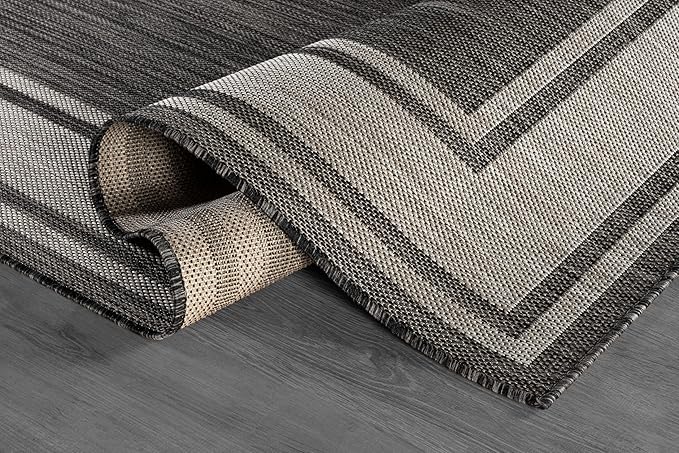 Beverly Rug Outdoor Rug 8x10 Modern Bordered Area Rugs for Indoor and Outdoor Patio Deck Porch Garden Waterproof Weather Sun Resistant Washable Outside Carpet (8 x 10 Dark Gray)
