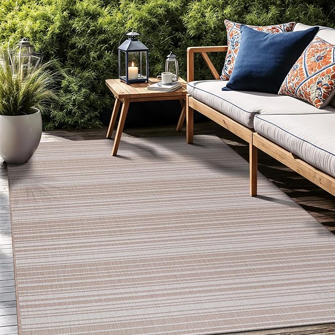 Stripe Outdoor Rug 5x7 Washable Outside Carpet for Indoor Patio Porch Waterproof Easy Cleaning Non Shedding Area Rugs Beige 5 x 7