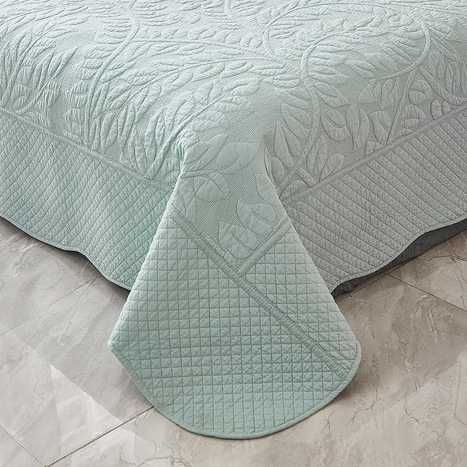 MarCielo 3-Piece 100% Cotton Oversized Bedspread Lightweight Quilt Coverlet Embroidery Farmhouse Bedding Set T0 (Aruba Blue, Twin (68"x86"))
