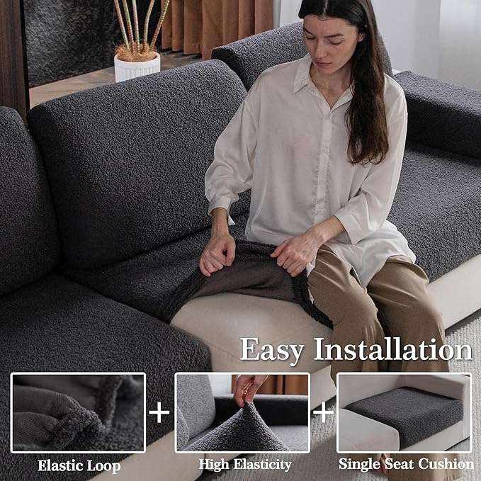 Couch Cushion Covers for Sectional Sofa, Stretch Soft Sofa Slipcovers Washable Wear-Resistant Universal Furniture Protector for Living Room(1 Piece Oversized Cover, Dark Gray)