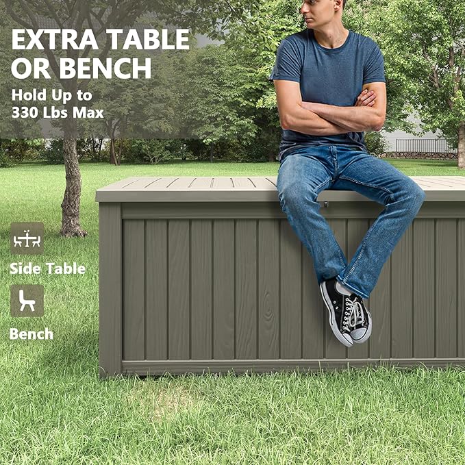 Outdoor Storage Box, 180 Gallon Deck Box, Waterproof and UV Resistant Large Resin Storage Bin, Organization and Storage for Patio Furniture, Outdoor Cushions, Garden Tools, Lockable
