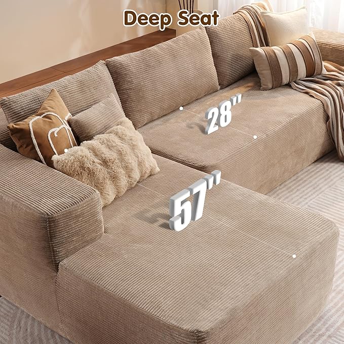 ovios 104" Cloud Sectional Couch with L-Shape Chaise,Modern Modular Sofa with Deep Seat, Upholstered Couches for Living Room Bedroom,No Assembly Required, Camel (Corduroy Fabric)