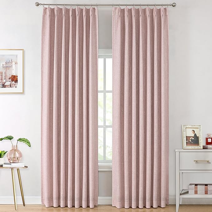 Vision Home Pink Pinch Pleated Full Blackout Curtains Room Darkening Window Panels 108 inch for Girls Bedroom Living Room Thermal Insulated Pinch Pleat Pink Drapes with Hooks Back Tab 40" Wx108 Lx2