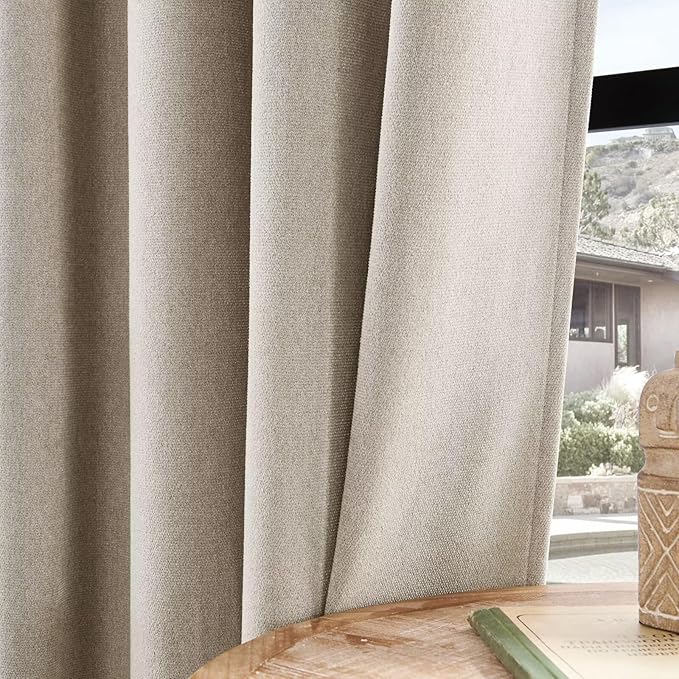 Joydeco Faux Linen Curtains 84 Inch Length 2 Panels Set, Light Filtering Curtains for Bedroom, 52 Inches Wide Living Room Drapes with Rod Pockets(52x84 inch, Linen)