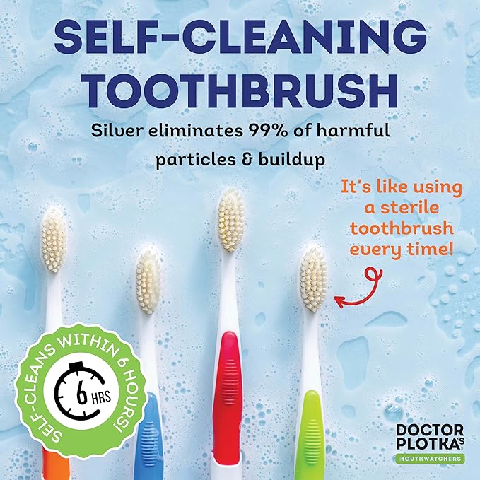 MOUTHWATCHERS Soft Flossing Toothbrushes for Kids, Pink, Ultra Clean Manual Toothbrush for Sensitive Teeth & Gums, by Dr. Plotka
