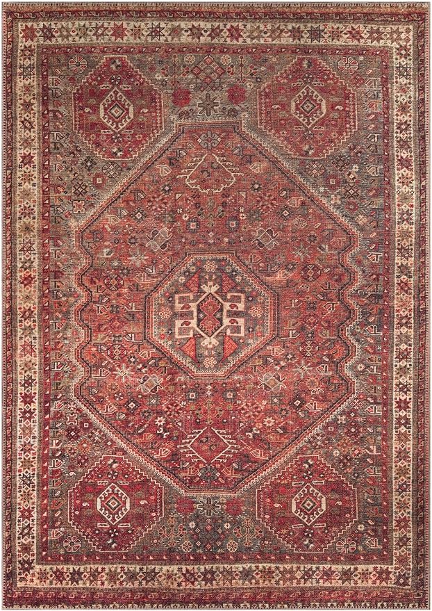 Keen Home Design 8x10 Rug - Machine Washable Area Rug with Non-Slip Backing, Ideal for Living Room, Dining Room, Bedroom - Vintage, Easy Clean, Durable, Low Pile Rug - (8' x 10')
