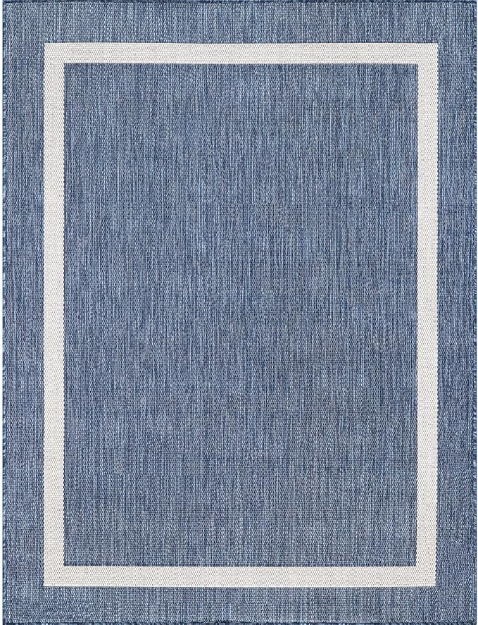 Bordered Outdoor Rug 9x12 Washable Outside Carpet for Indoor Patio Porch Waterproof Easy Cleaning Non Shedding Area Rugs Blue 9 x 12
