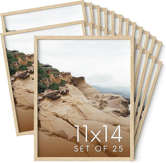 Haus and Hues 11x14 Natural Oak Wood Picture Frames Set of 25 - Premium Bulk Picture Frames 11x14 Bundle - Elegant Gallery Wall Frame Set for Posters, Art Display - Ideal for Wall Decor in Home &
