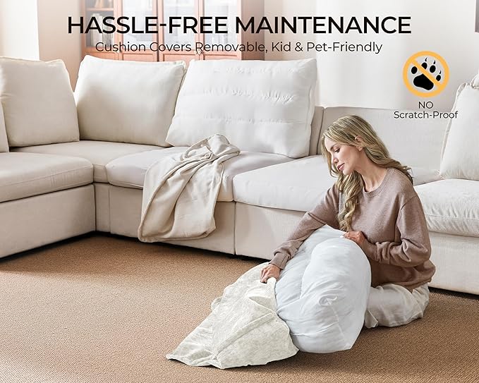 Oversized Modular Sofa Comfy Cloud Couch with Storage, Extra Deep Plush Sectional Sofa Set for Living Room, Covers Washable, Chenille, Olar (White, 6-Seater with 3 Ottomans, Sleeper)