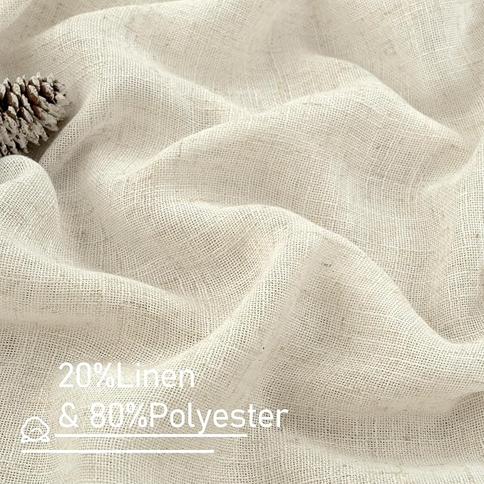 LAMIT 48 Inch Length Semi Sheer Linen Curtains 2 Panels, Cream Ivory Light Filtering Panels Bronze Grommet Boho Neutral Drapes for Kitchen/Short Windows/Cafe, Cream Ivory, 34 x 48 Inch