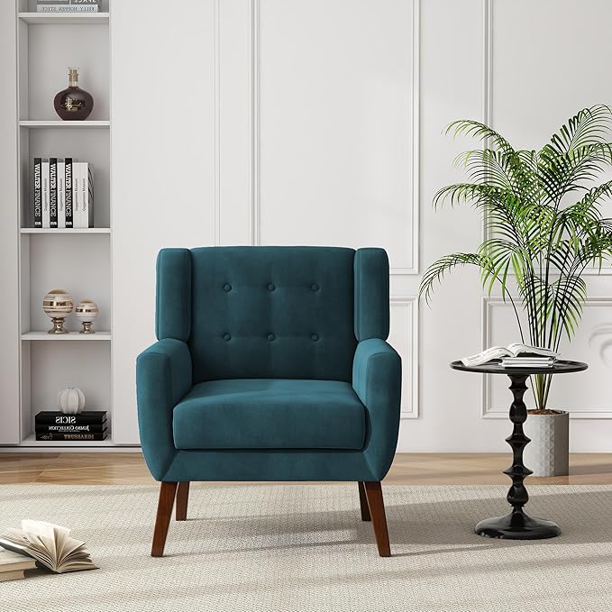 UIXE Accent Chairs Set of 2, Velvet Upholstered Armchair for Living Room, Modern Club Arm Chairs Comfy Single Sofa Button Tufted Bedroom Reading Seat - Blue