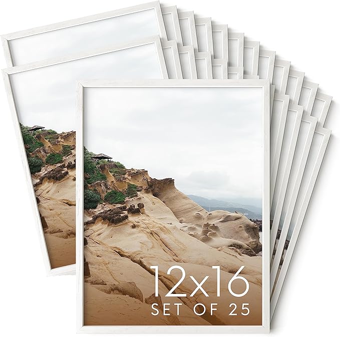 Haus and Hues 12x16 White Oak Wood Picture Frames Set of 25 - Premium Bulk Picture Frames 12x16 Bundle - Elegant Gallery Wall Frame Set for Posters, Art Display - Ideal for Wall Decor in Home & Office