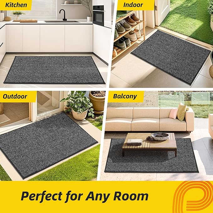 JSEI Dirt Trapper Door Mat 20"x32" Non-Slip Washable Entrance Mat, Dog Doormats, Absorbent & Fade-Resistant Floor Mats, Low Profile Welcome Mats for Entryway, Front Door, and Inside Entrance,Dark Grey