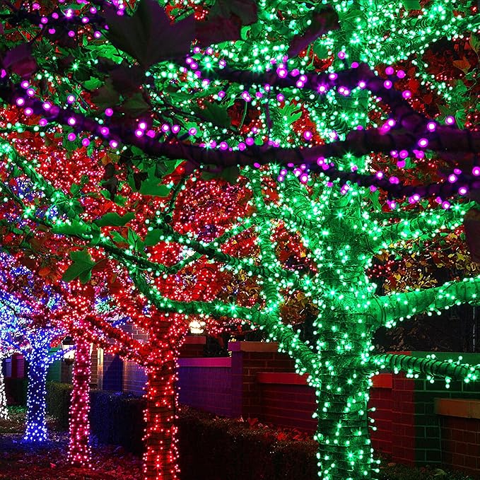 DAZZLE BRIGHT Christmas 300 LED String Lights, 100FT Connectable String Lights with 8 Lighting Modes, Xmas Vintage Decorations for Indoor Outdoor Party Supplies Yard Garden Decor (Green)