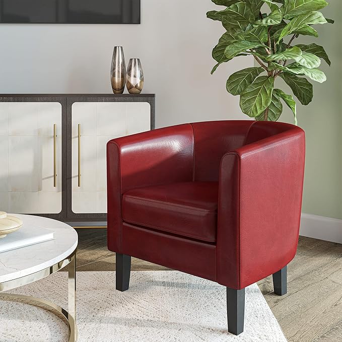 BELLEZE Accent Barrel Chair,Set of 2 Round Chair Club Tub Sofa Corner Chair with Flared Legs and Cozy Soft Padding for Living Room Bedroom Waiting Room - Red