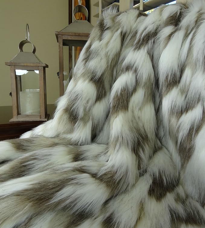 Ivory Beige Luxury Faux Fur Throw Blanket - Tibet Fox Fur - 108W x 90L