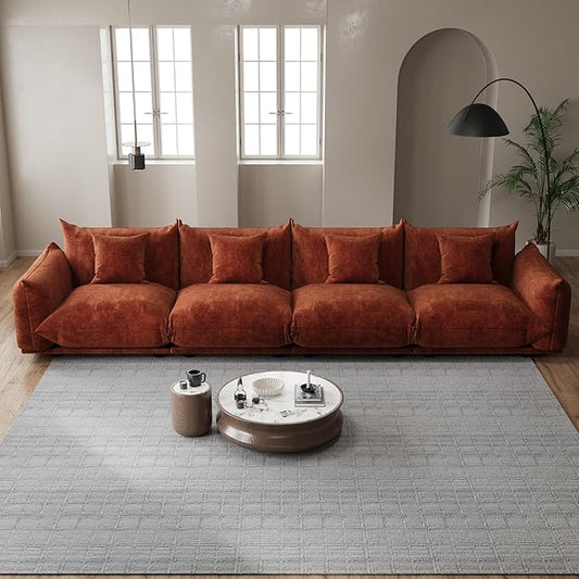 smilesun Modern Minimalist Chenille Modular Sectional Sofa, Oversized Couch and Loveseat Set with Thick Cushions, Upholstered Sofa for Living Room, Bedroom, Office, Apartment(Orange,136" 4-Seater)