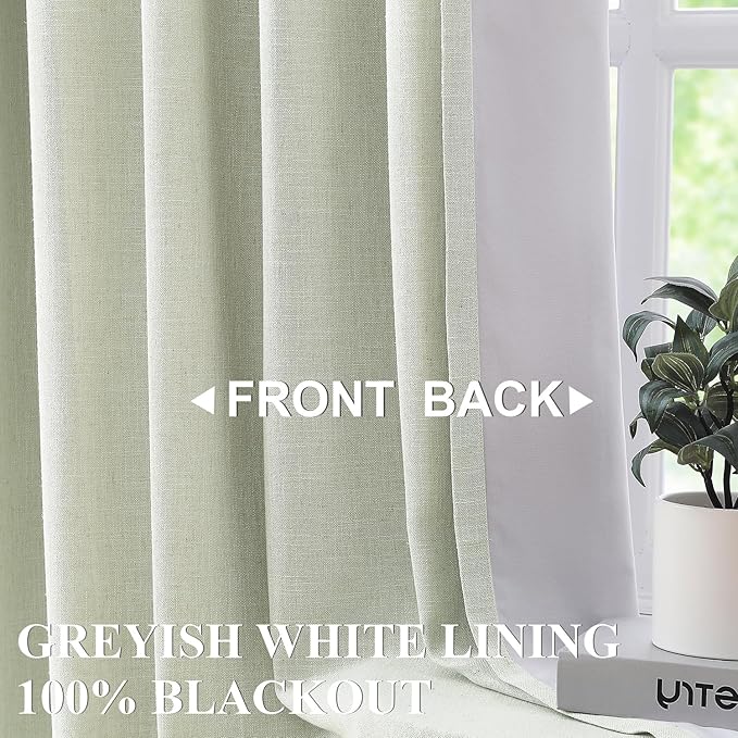 Vision Home Soft Green Pinch Pleated Full Blackout Curtains Linen Blended Room Darkening Curtain Panels 84 inch for Living Room Bedroom Thermal Insulated Pinch Pleat Drapes with Hooks 40" Wx84 Lx2