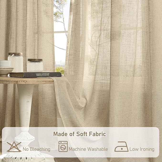 LAMIT 108 Inch Long Linen Curtains for Living Room, Light Filtering Bronze Grommet Window Textured Semi Sheer Burlap Drapes for Bedroom French Door, 2 Panels, 52 x 108 Inch, Brown