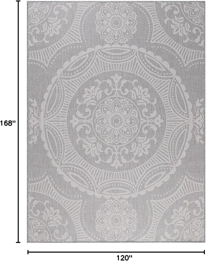 Medallion Outdoor Rug 10x14 Washable Outside Carpet for Indoor Patio Porch Waterproof Easy Cleaning Non Shedding Area Rugs Gray 10 x 14