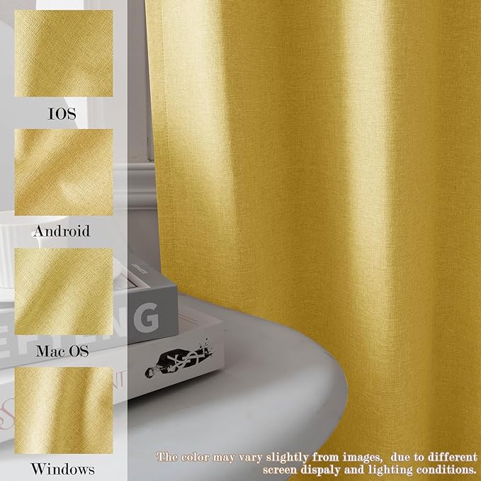 Extra Wide 100% Blackout Linen Textured Curtains - Room Dividers, W150 x L108 (1 Panel), Pinch Pleat Drapes for Living Room, Full Light Block Out Drapery for Sliding Door, Yellow