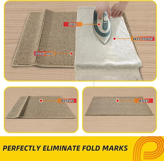 JSEI Dirt Trapper Door Mat 32"x48" Non-Slip Washable Entrance Mat, Dog Doormats, Absorbent & Fade-Resistant Floor Mats, Low Profile Welcome Mats for Entryway, Front Door, and Inside Entrance, Beige