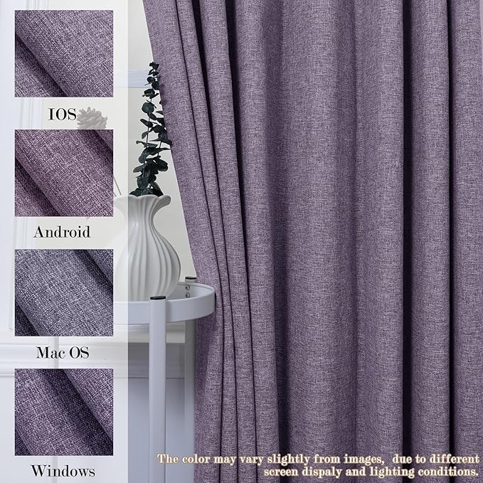 Room Divider Curtains Screen Partitions, Linen Look 100% Blackout Drapery 84 Inches Long, 120" Wide Pinch Pleated Window Drapes, Privacy Protecting, Light Blocking, (1 PC, Violet)