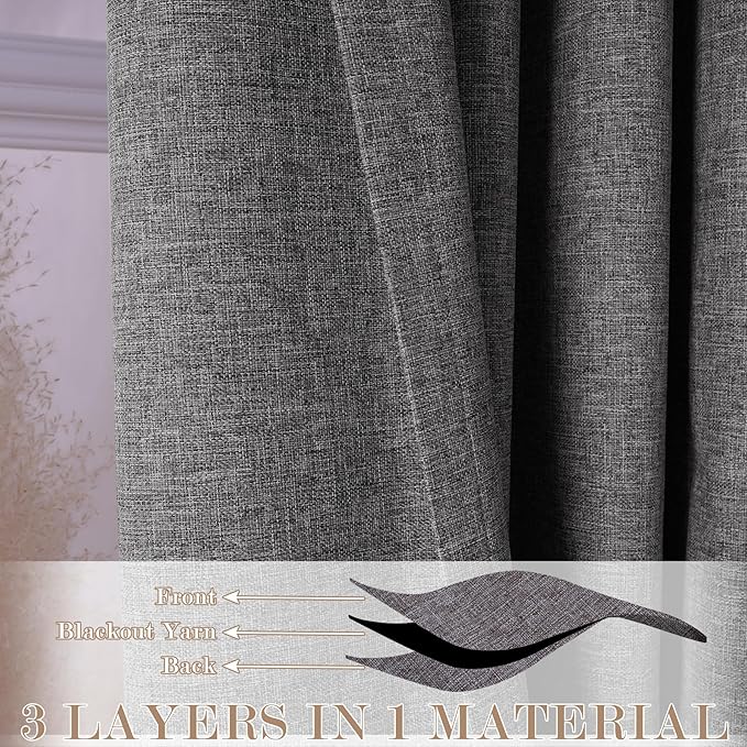 Full Blackout Privacy Curtains, 240 Inch Extra Wide Linen Blend Drapes, Pinch Pleat Window Drapery for Room Divider Storage/Space Room Separation, 1 Panel, W 240" x L 102", Natural Grey