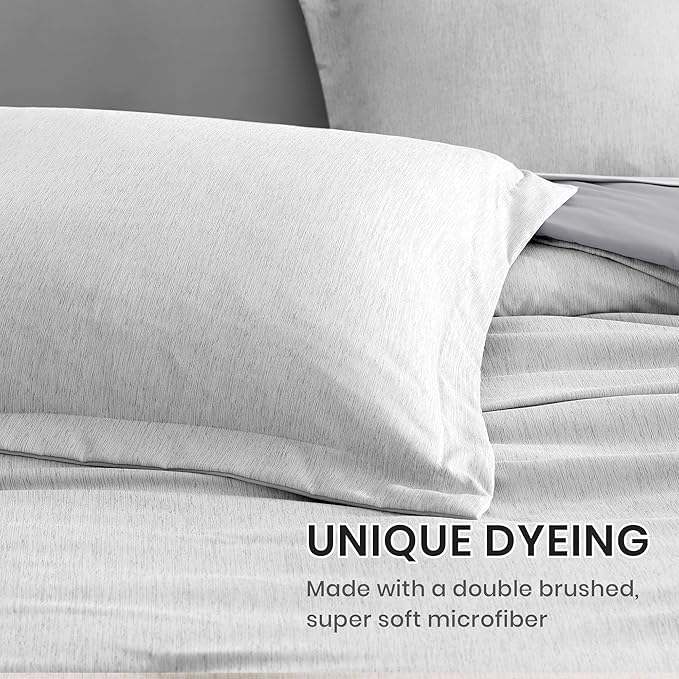 Monbix King Size Comforter Set, Grey Bed Set Reversible, King Size Comforter Set 7 Pieces, Cationic Dyeing Bed in a Bag with Comforter, Sheets, Pillowcases & Shams