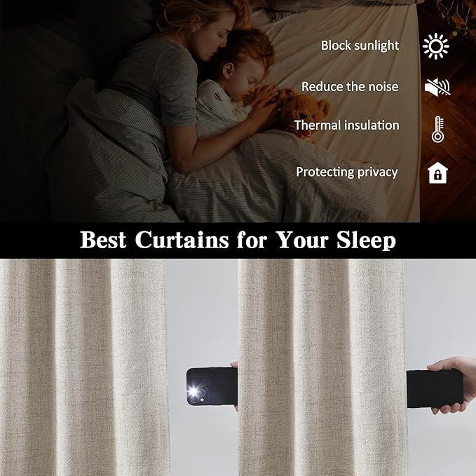 RAIN CITY Extra Wide Curtains 102 Inch Long 2 Panels,Floor to Ceiling Custom Made Boho Noise Reduction Track System Curtain Panels for Country Villa Back Tab Pleat Tape with Hooks, Beige 70x102