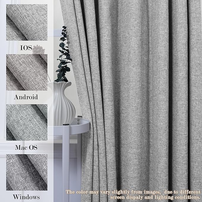 Extra Wide 100% Blackout Linen Textured Curtains - Room Dividers, W200 x L84 (1 Panel), Pinch Pleat Drapes for Living Room, Full Light Block Out Drapery for Sliding Door, Light Grey