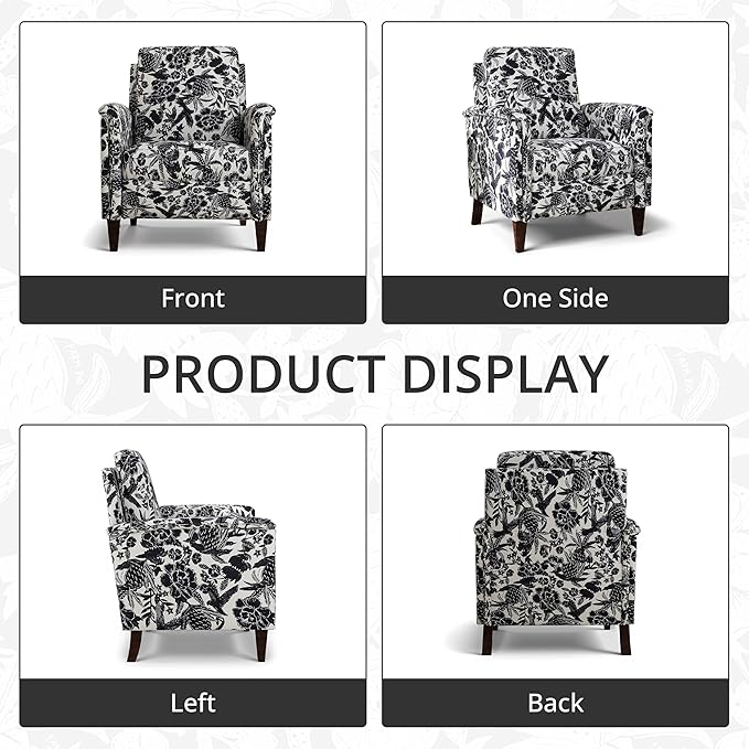 Floral Accent Chair Set of 2, High Back Upholstered Armchair with Solid Wooden Legs, Padded Armrest and Removable Comfortable Cushioned Seat Single Sofa for Living Room, Bedroom, Black