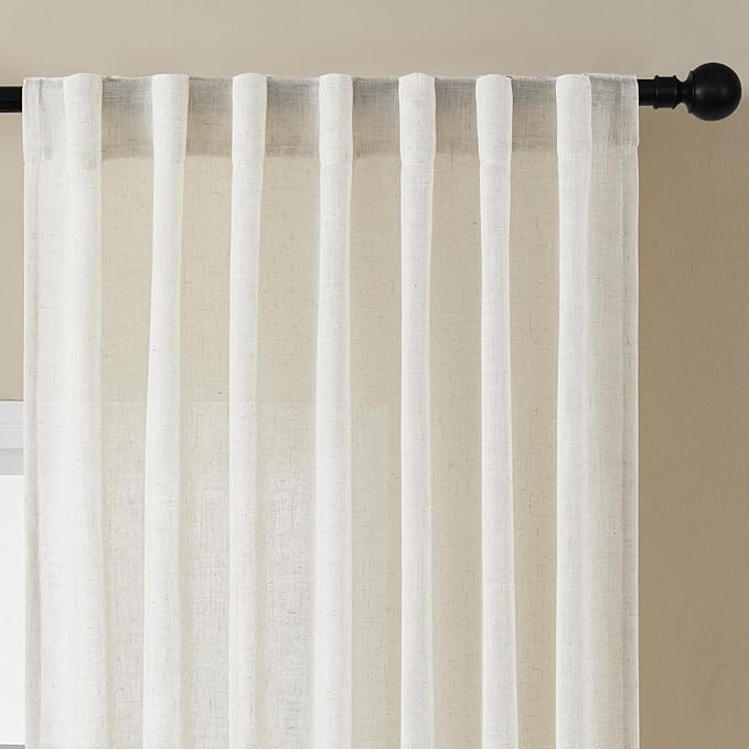 Joydeco Light Filtering Curtains 96 Inch Length for Bedroom, Linen Curtains 96 Inch Length 1 Panel Set for Living Room，White Semi Sheer Drapes 96 Inches Long with Rod Pockets