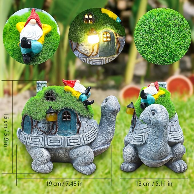 SunGlee Solar Turtles for Outdoors Turtle Solar Light Garden Statue, Cute Tortoise Garden Outdoor Turtle Decor for Patio Lawn Yard Gifts for Mom Grandma Housewarming Birthday