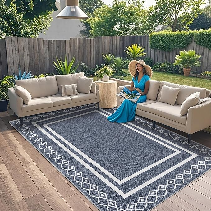 Outdoor Patio Rug, Outside Rectangular Carpet, Moroccan Geometric Rugs, Washable Large Indoor Outdoor Rug 6x9 Mats for RV, Picnic, Backyard, Deck, Balcony, Porch, Beach