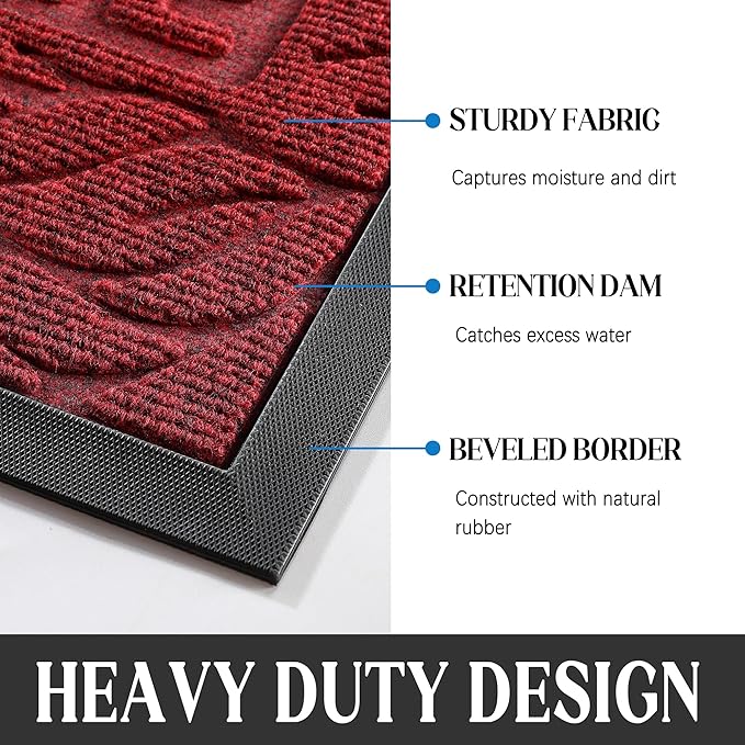 Yimobra Door Mat Indoor Outdoor Entrance, Non Slip Welcome Front Doormats, Heavy Duty Rubber Backing, Stain and Fade Resistant, Low Profile, Easy Clean Patio Garage Floor Mats, 47 x 32, Wine Red
